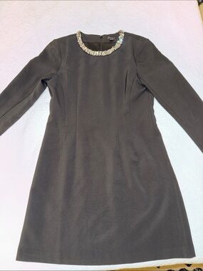 Ann Taylor Black Long-Sleeve Dress with Beaded Neckline
